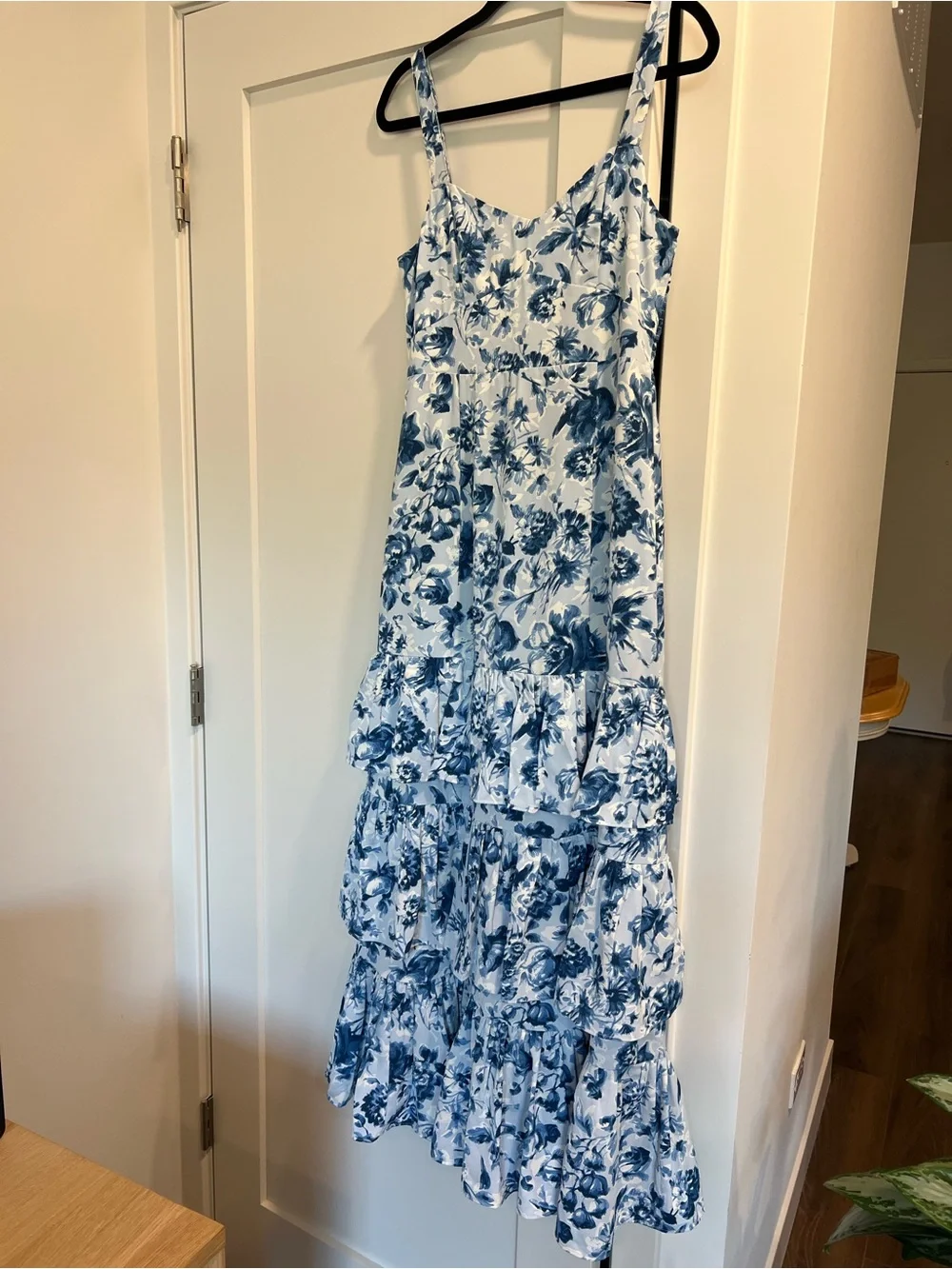 Abercrombie & Fitch White and Blue Floral Tiered Maxi Dress